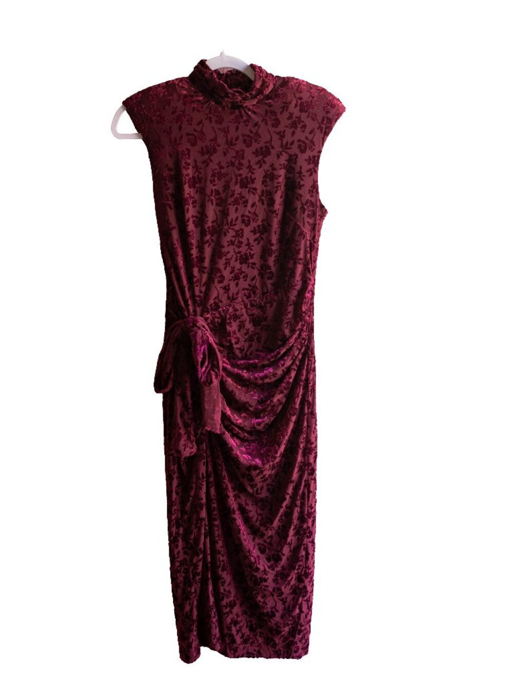 Taylor Burgundy Velvet High Neck Sheath Dress - Size 10